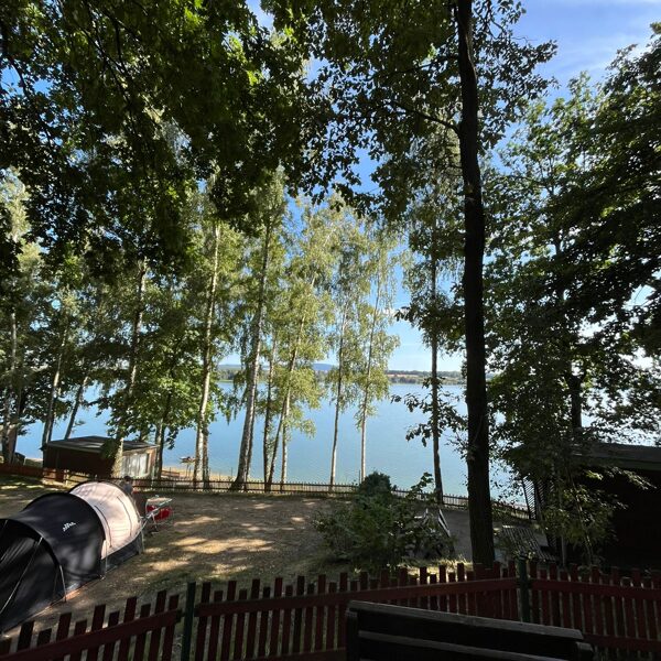 the view from the bungalow next to the water
