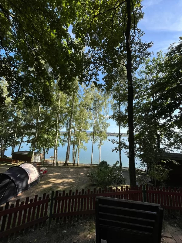 the view from the bungalow next to the water