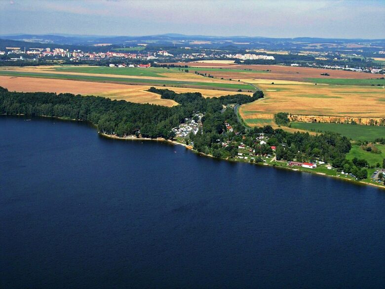 Autokemp Dřenice from the plane with view on the water